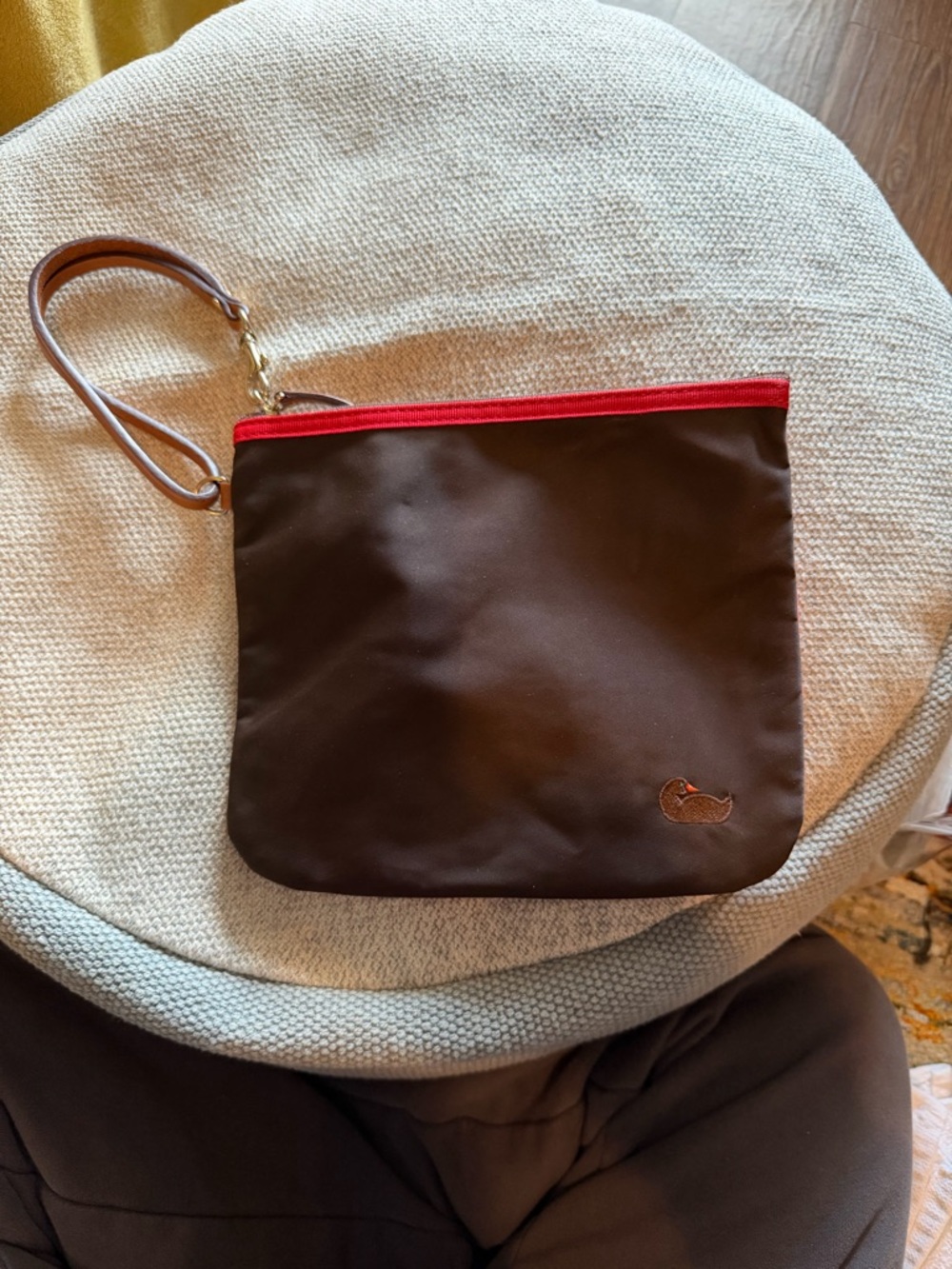 Dooney and Burke Brown Wristlet Pouch with Red Trim